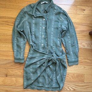ZARA Zoe Wrap Dress Shirt Dress Green Cotton Blend Size Small